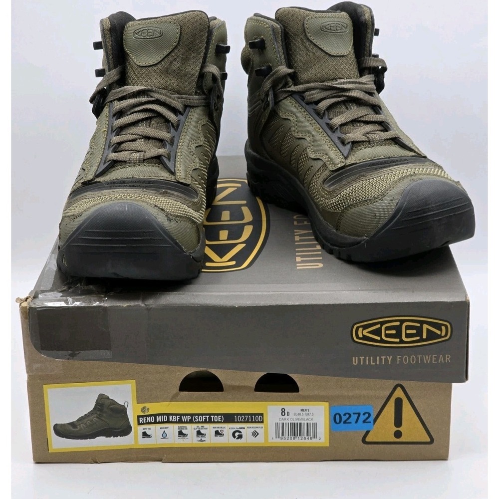 KEEN Utility Reno Mid Height Soft Toe Athletic Work Boot Sz 8D Olive/black